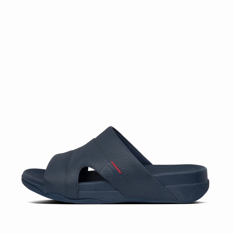 FitFlop Freeway Leder Navy - FitFlop Pantoletten Herren Sale [WLTN-67093]